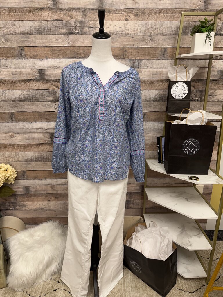 Blue And Pink Paisley Print Talbots Cotton Poplin Blouse