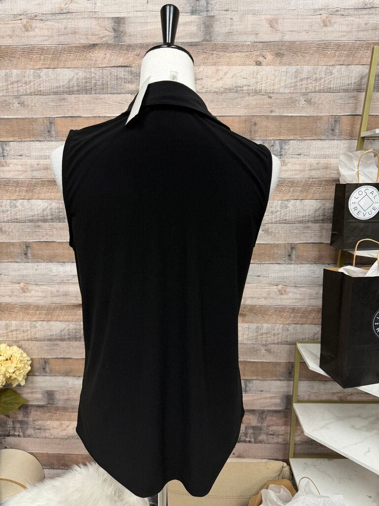 Black Anna Klein Gold Zipper Detail Sleeveless Blouse