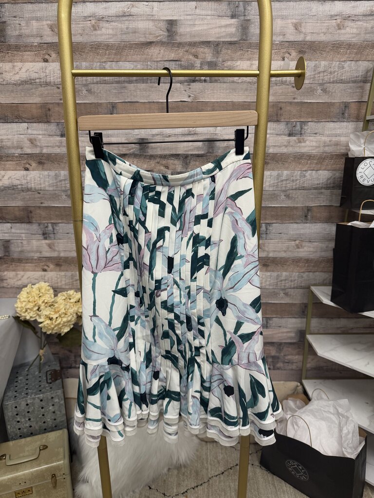 White Floral Printed Tory Burch Ruffle Skirt