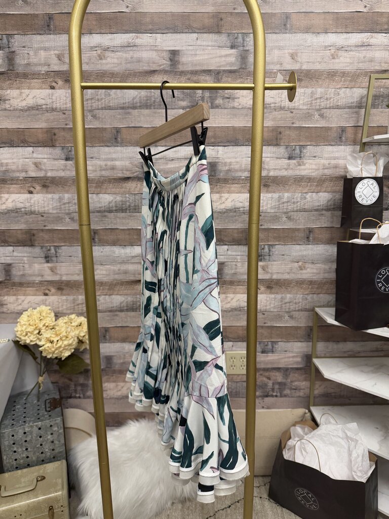 White Floral Printed Tory Burch Ruffle Skirt