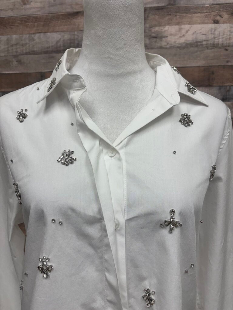 White Embellished Zara Button Down Blouse