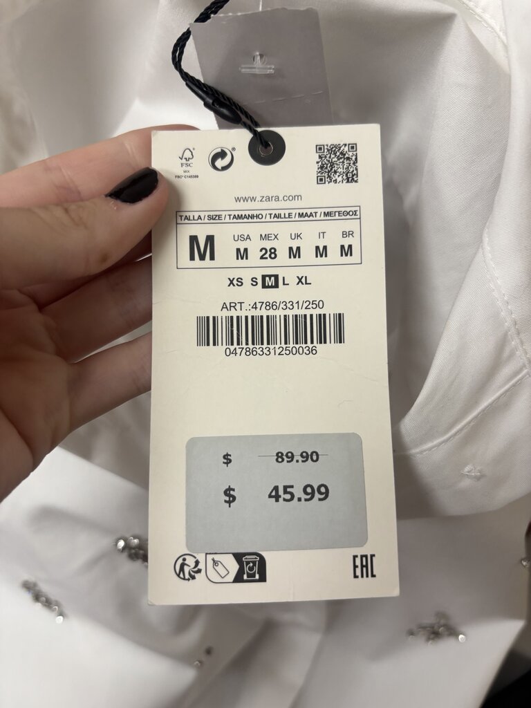 White Embellished Zara Button Down Blouse