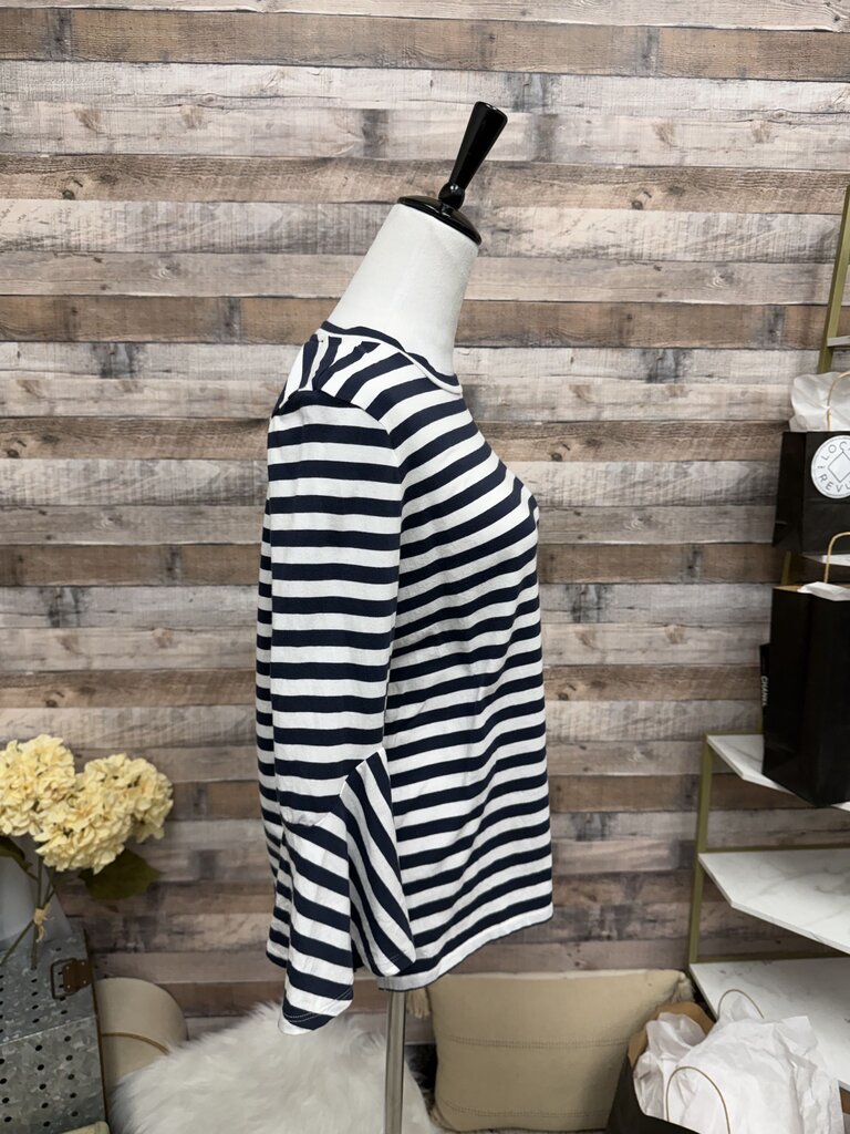 Black And Navy Striped LOFT Bell Sleeve Blouse