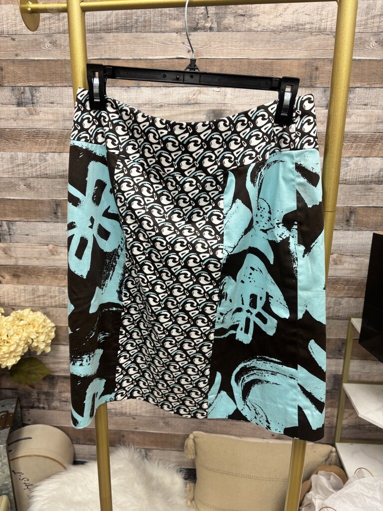 Blue And Brown Floral Print Etcetera Skirt
