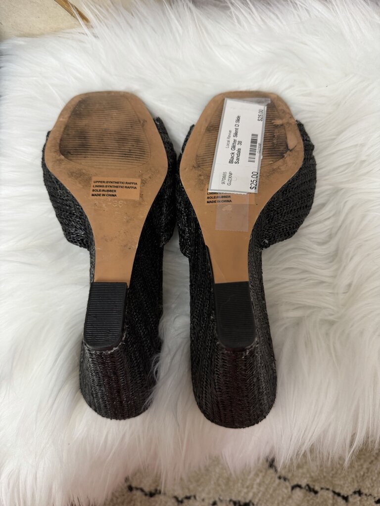 Black Glitter Silent D Slide Sandals
