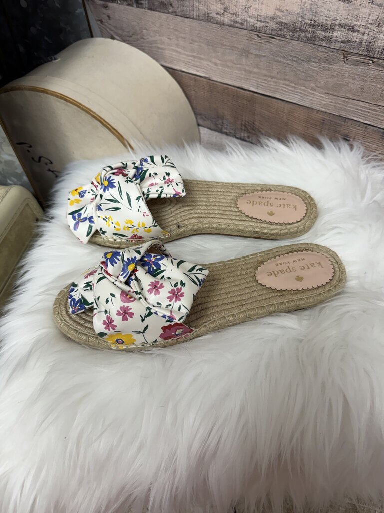 White With Floral Kate Spade Slide Sandals