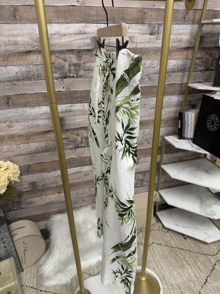 Via Seta Linen Bamboo Palm Leaf Print Pants
