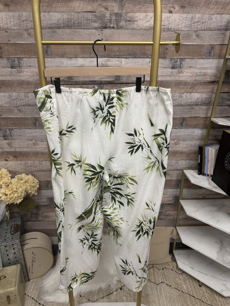 Via Seta Linen Bamboo Palm Leaf Print Pants