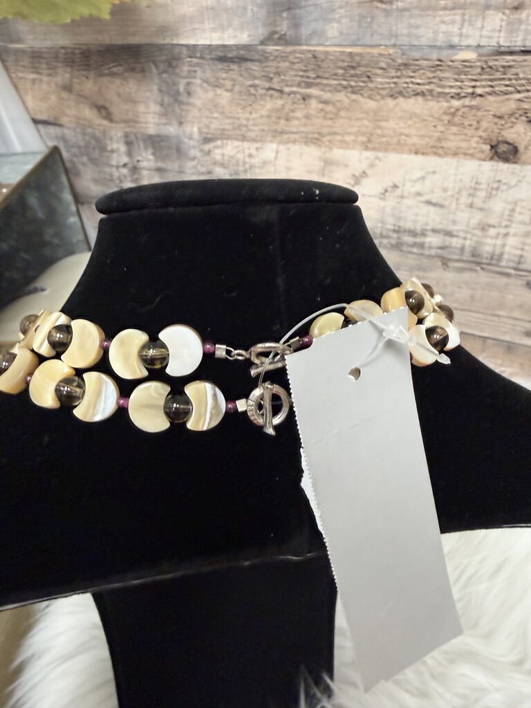 Ivory Moon Shell & Brown/Red Bead Necklace