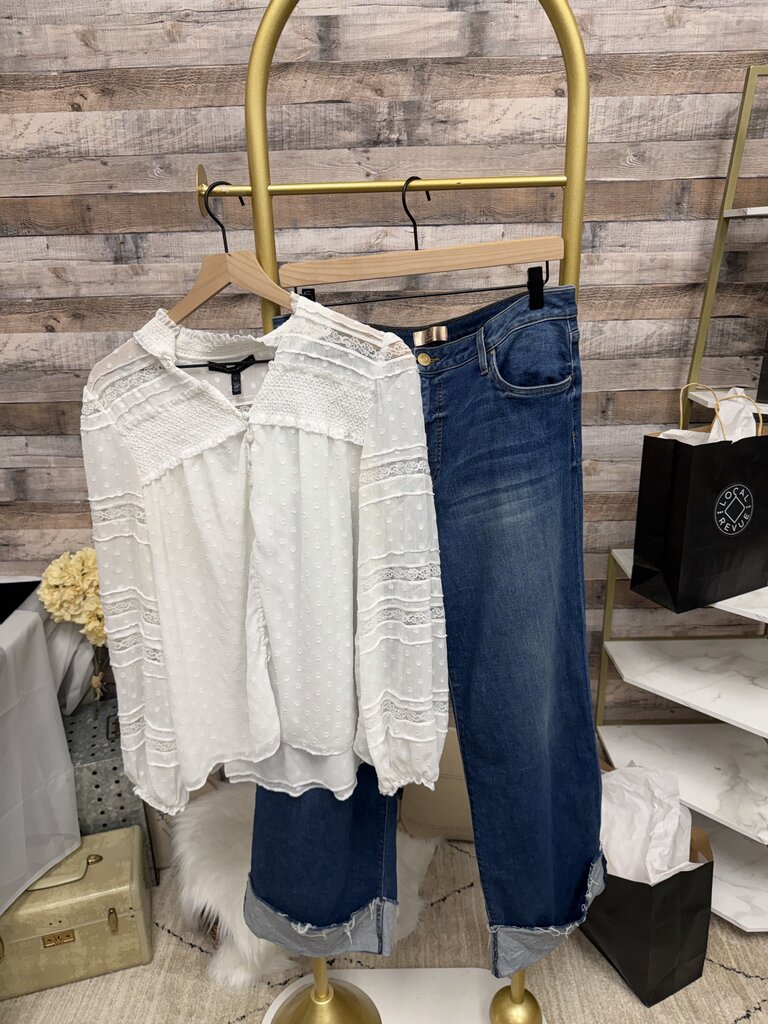 Blue KUT From The Kloth High Rise Wide Leg With Raw Hem Jeans