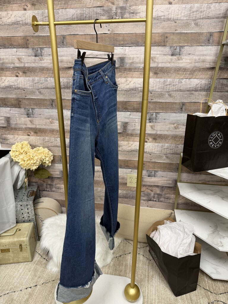 Blue KUT From The Kloth High Rise Wide Leg With Raw Hem Jeans