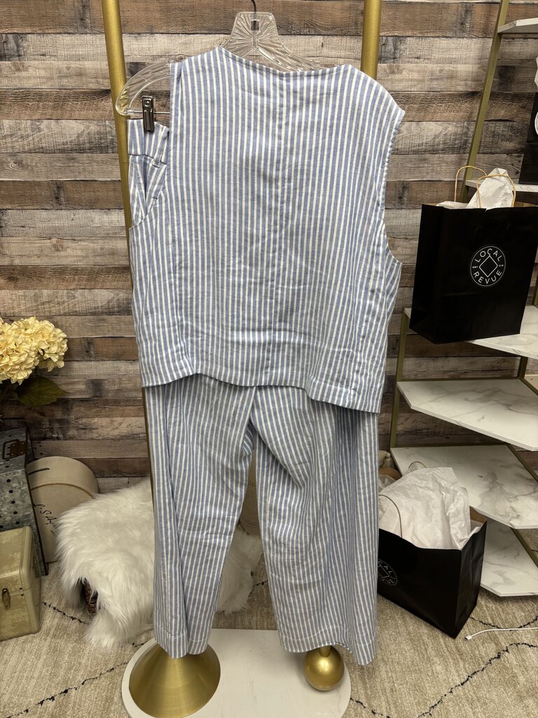 Everlane White & Blue Striped Sleeveless Vest And Pants Set