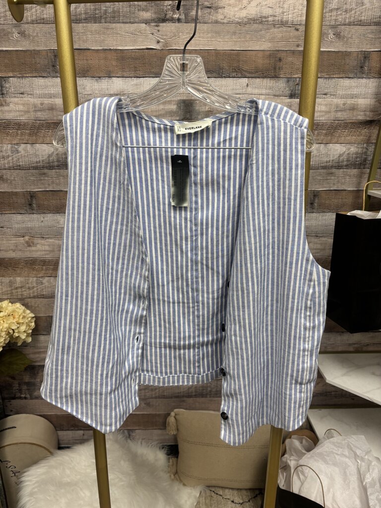 Everlane White & Blue Striped Sleeveless Vest And Pants Set