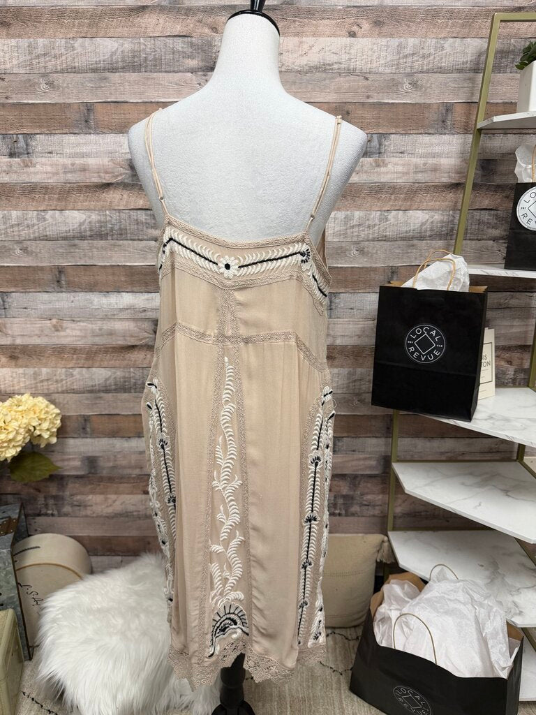 Tan Maeve By Anthropologie Embroidered Slip Dress