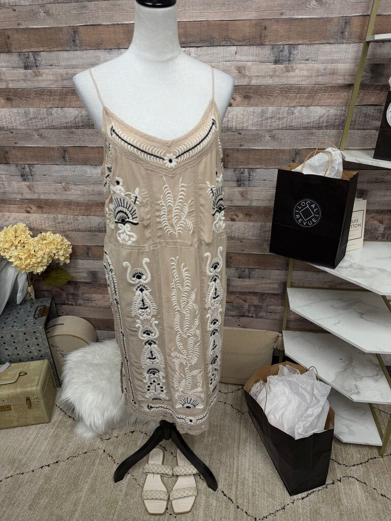 Tan Maeve By Anthropologie Embroidered Slip Dress