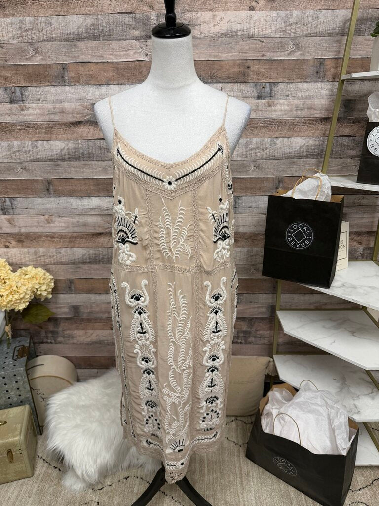 Tan Maeve By Anthropologie Embroidered Slip Dress