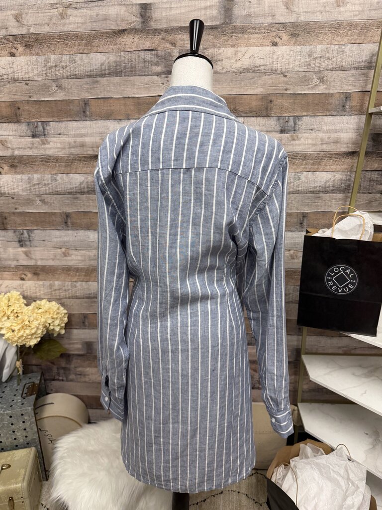 Blue And White Striped Saks Fifth Avenue Wrap Style With Tie Waist Shirt Dress