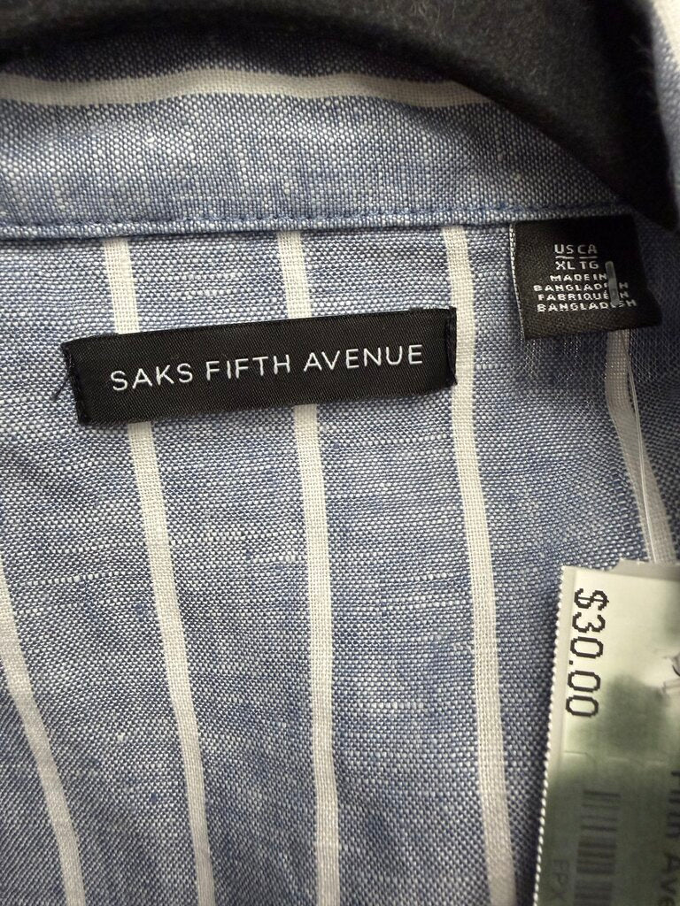 Blue And White Striped Saks Fifth Avenue Wrap Style With Tie Waist Shirt Dress