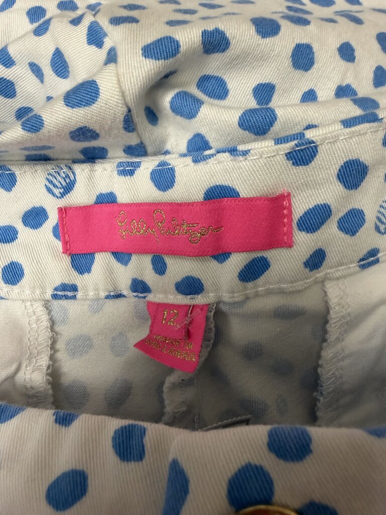 White With Blue Polk Dots Lilly Pulitzer Buttercup Scalloped Hem Shorts