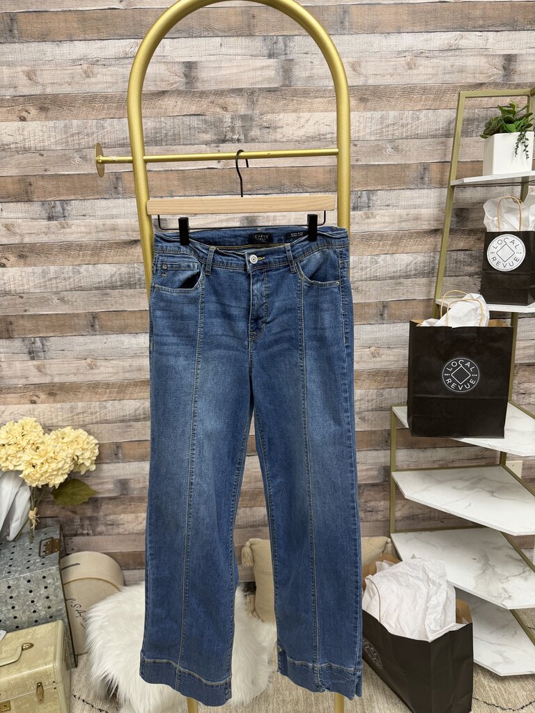 Blue Curve Street Wide Leg Cropped Style Jeans