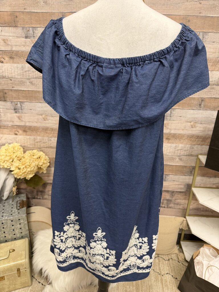Blue Embroidered Westport 1962 Off-Shoulder Dress