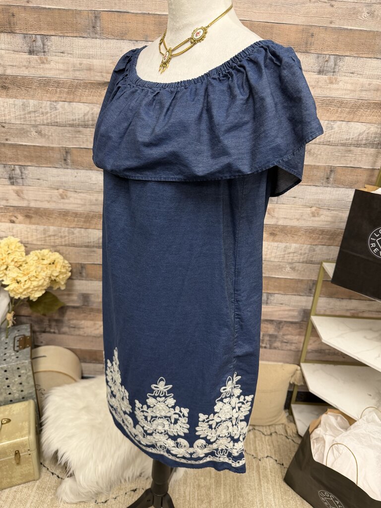 Blue Embroidered Westport 1962 Off-Shoulder Dress
