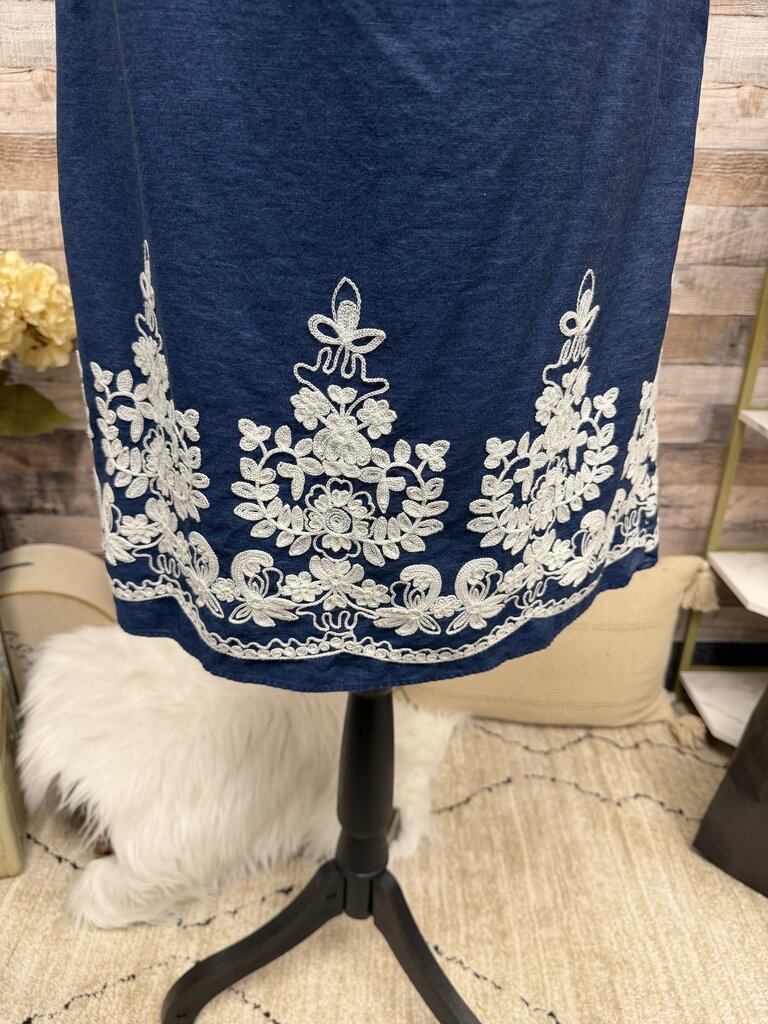 Blue Embroidered Westport 1962 Off-Shoulder Dress