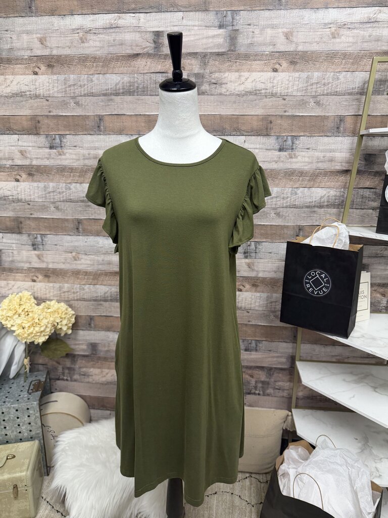 Olive Green Flutter Sleeve Dress