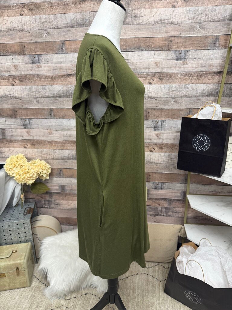 Olive Green Flutter Sleeve Dress