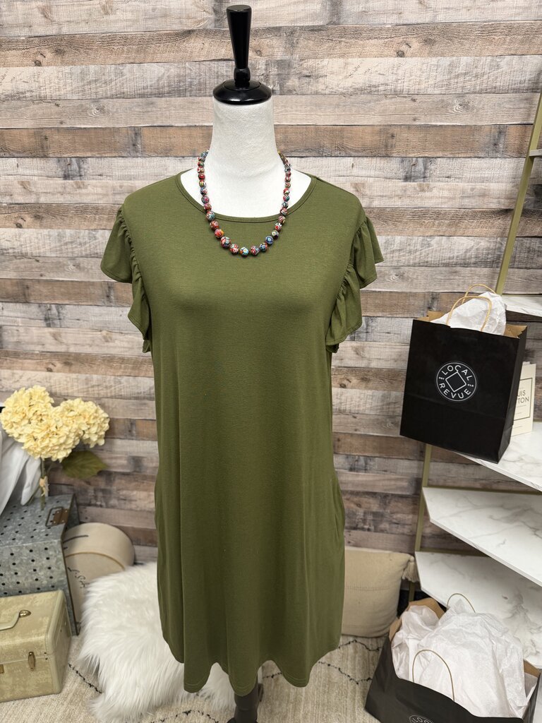 Olive Green Flutter Sleeve Dress