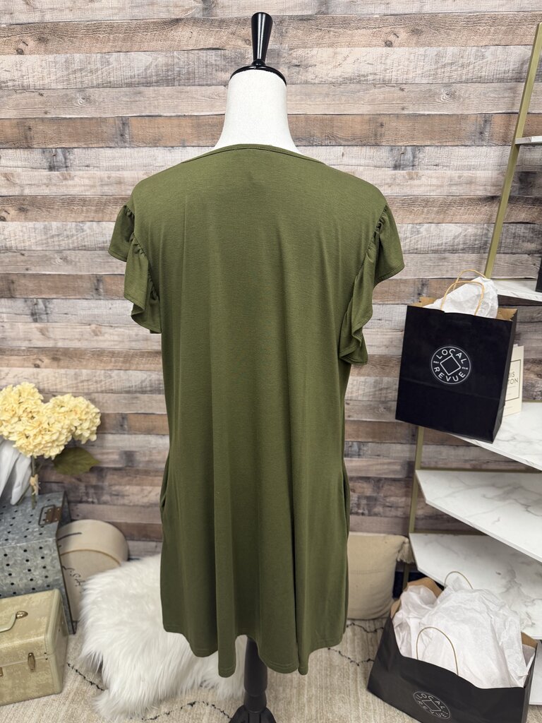 Olive Green Flutter Sleeve Dress