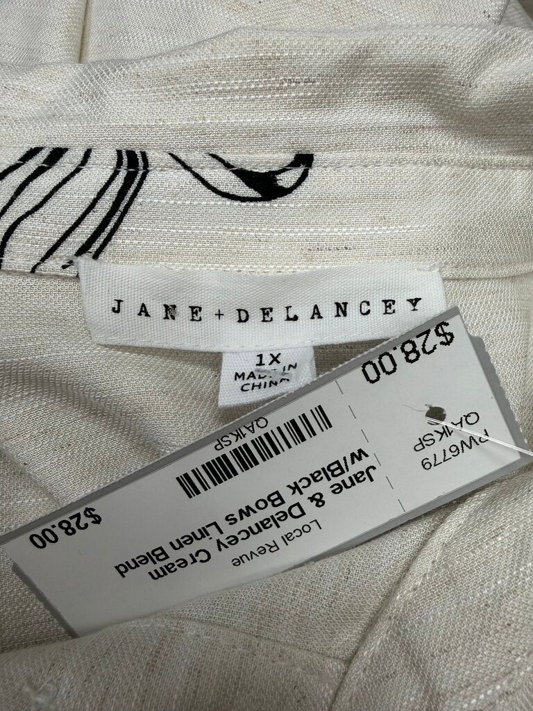 Jane & Delancey Cream w/Black Bows Linen Blend Button Dress
