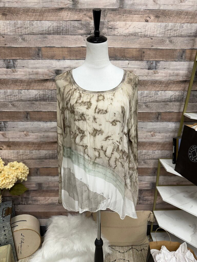 Belle France Ivory & Brown Tie Dye Tunic