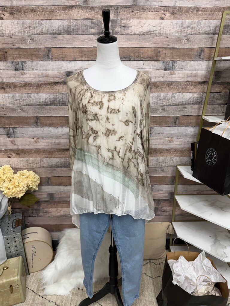 Belle France Ivory & Brown Tie Dye Tunic