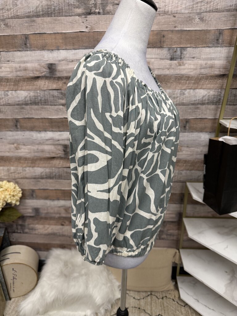 Rachel Zoe Grey & White Abstract Print Off Shoulder