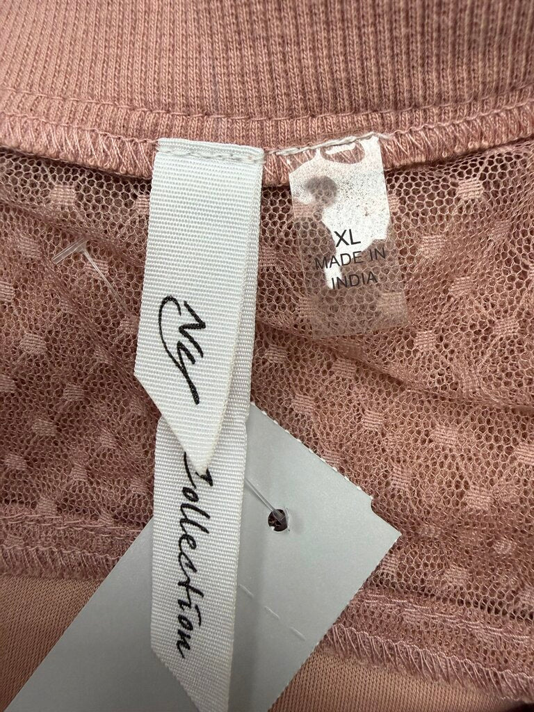 NY Collection Rose Mesh & Floral Embroidered Flutter Sleeve