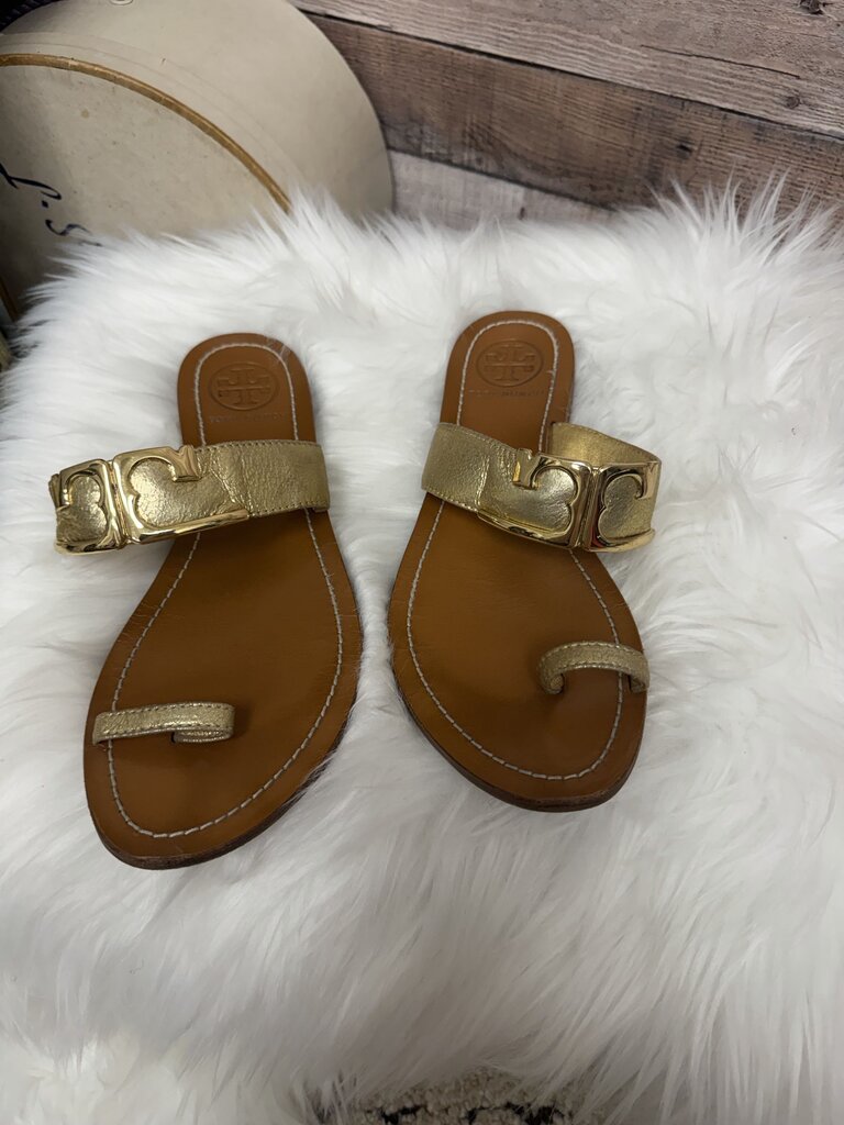 Tory Burch Gold Metallic Toe Ring Sandals