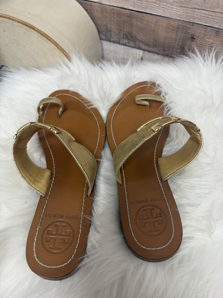 Tory Burch Gold Metallic Toe Ring Sandals