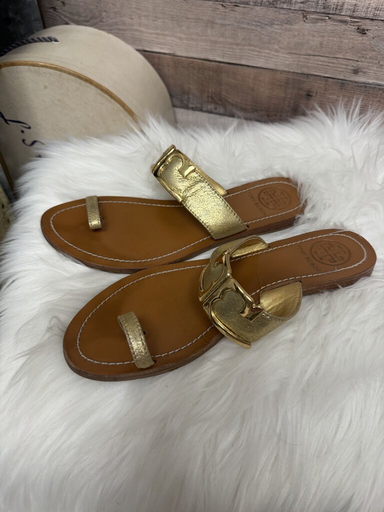 Tory Burch Gold Metallic Toe Ring Sandals