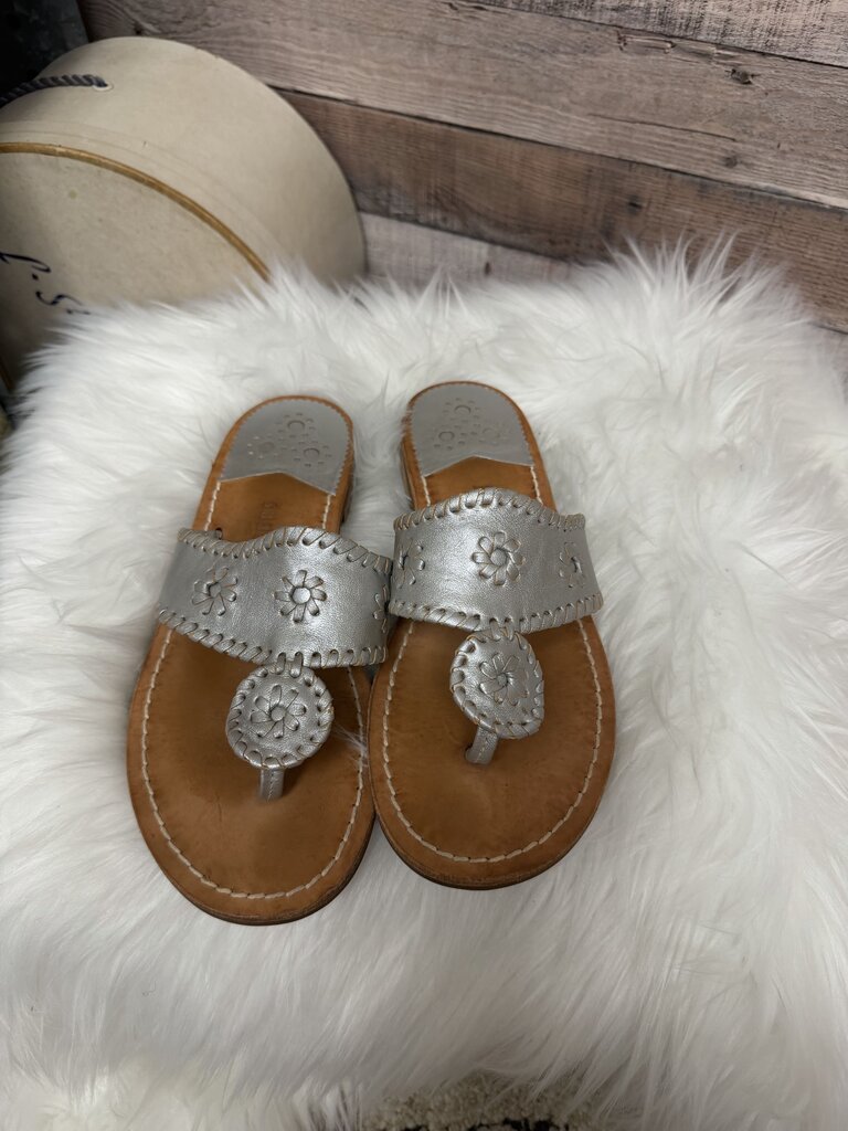 Jack Rogers Silver Metallic Leather Sandals