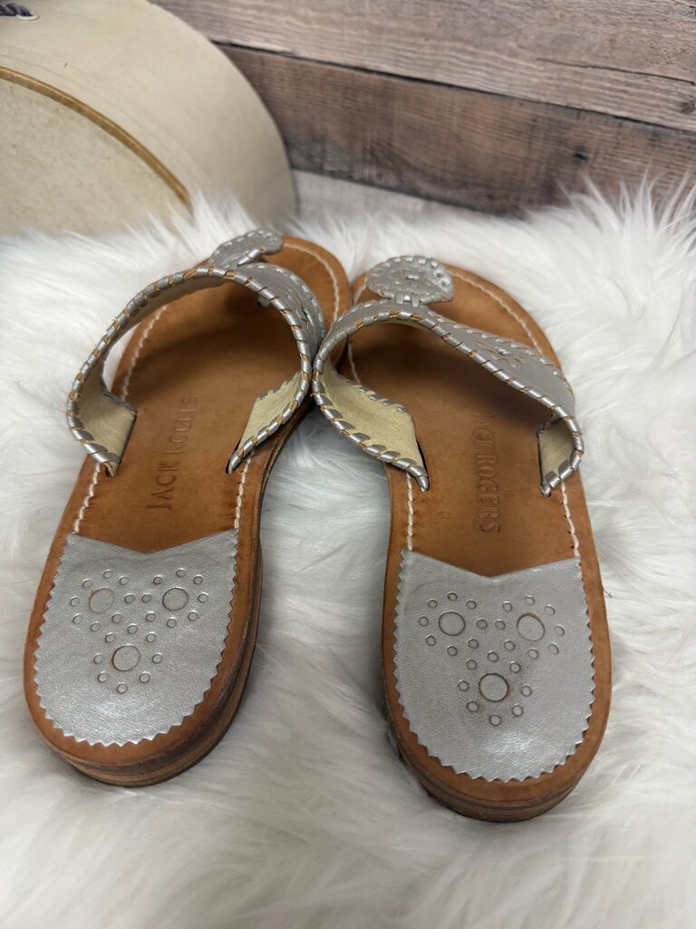 Jack Rogers Silver Metallic Leather Sandals