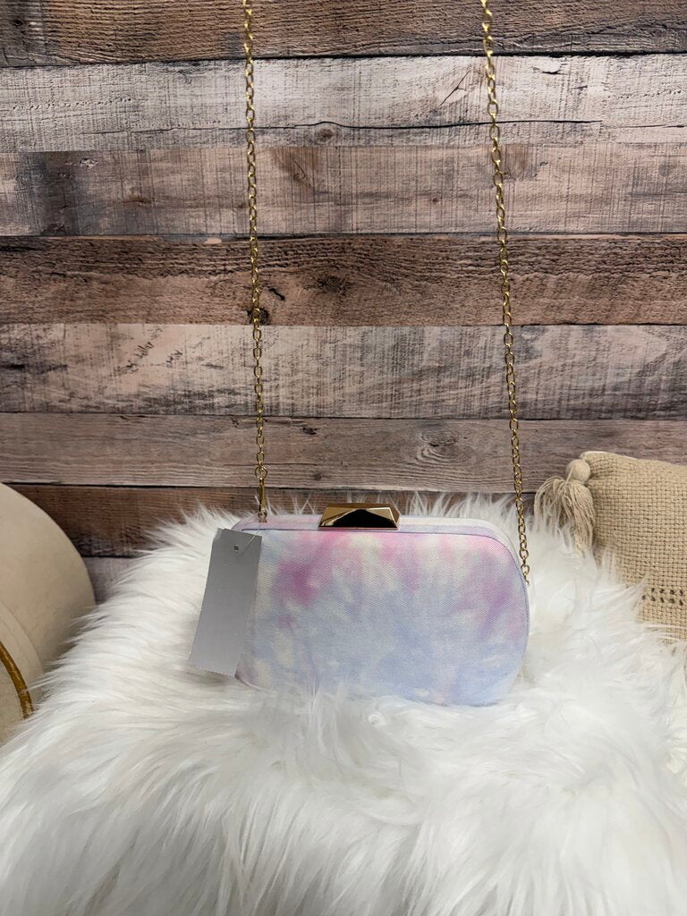 Denim Tie Dye Pink & Blue Clutch w/Gold Chain