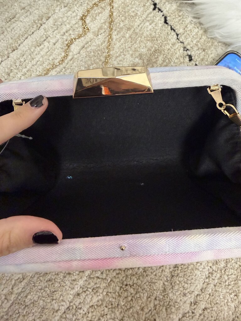 Denim Tie Dye Pink & Blue Clutch w/Gold Chain
