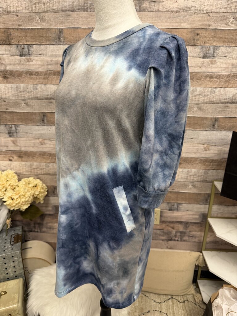 Blue And Grey Tie-Dye Pattern Veronica M Sweatshirt Dress