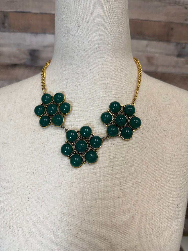 Yochi NY Gold w/Green Stone Bib Statement Necklace