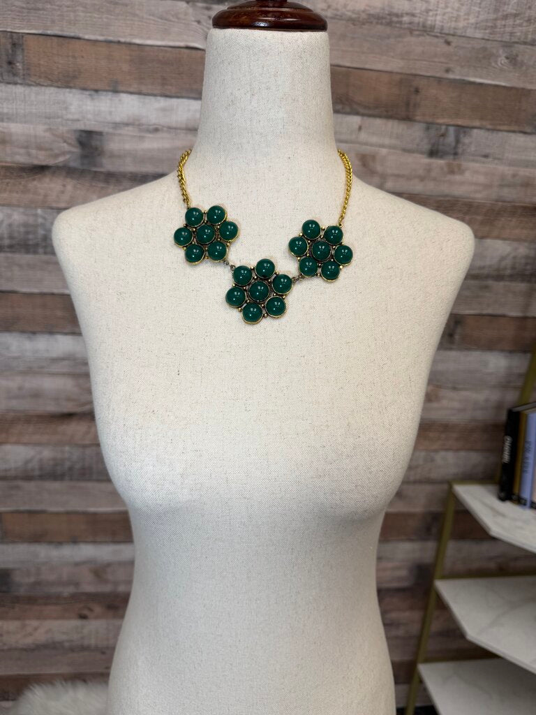 Yochi NY Gold w/Green Stone Bib Statement Necklace