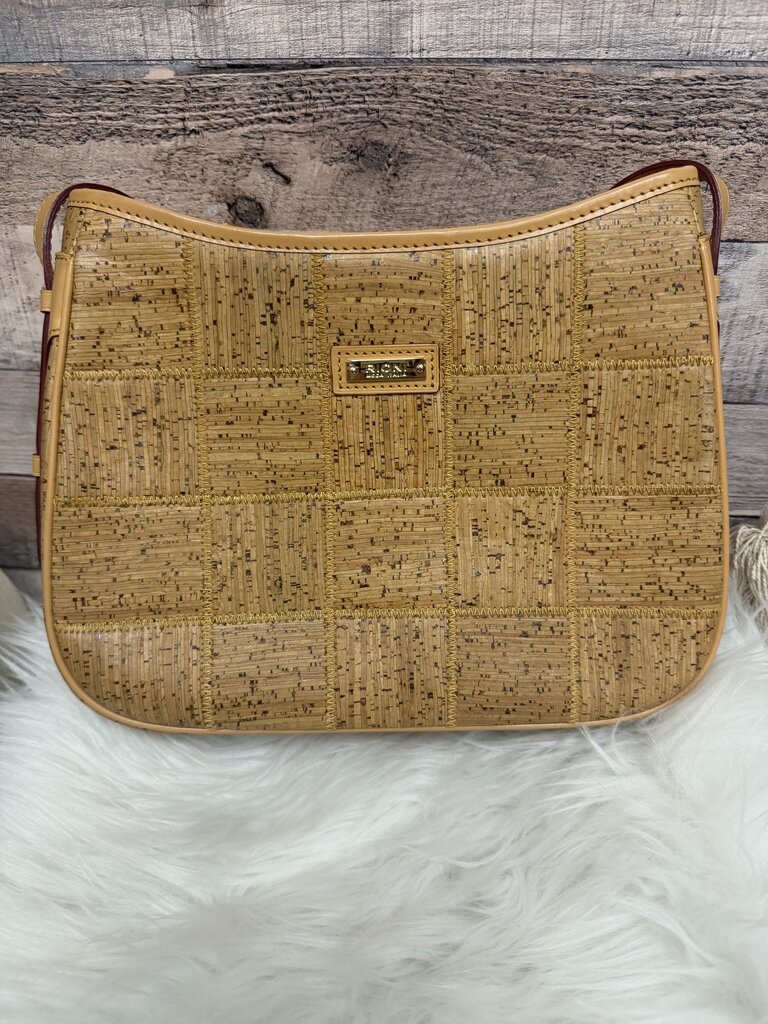 Brown Fossil Woven Straw Crossbody Bag