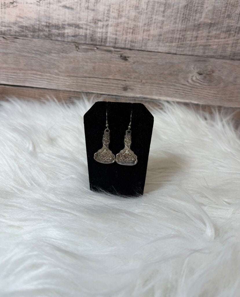 Sterling Silver Vintage Ornate Dangle Earrings With Decorative Repousse Design
