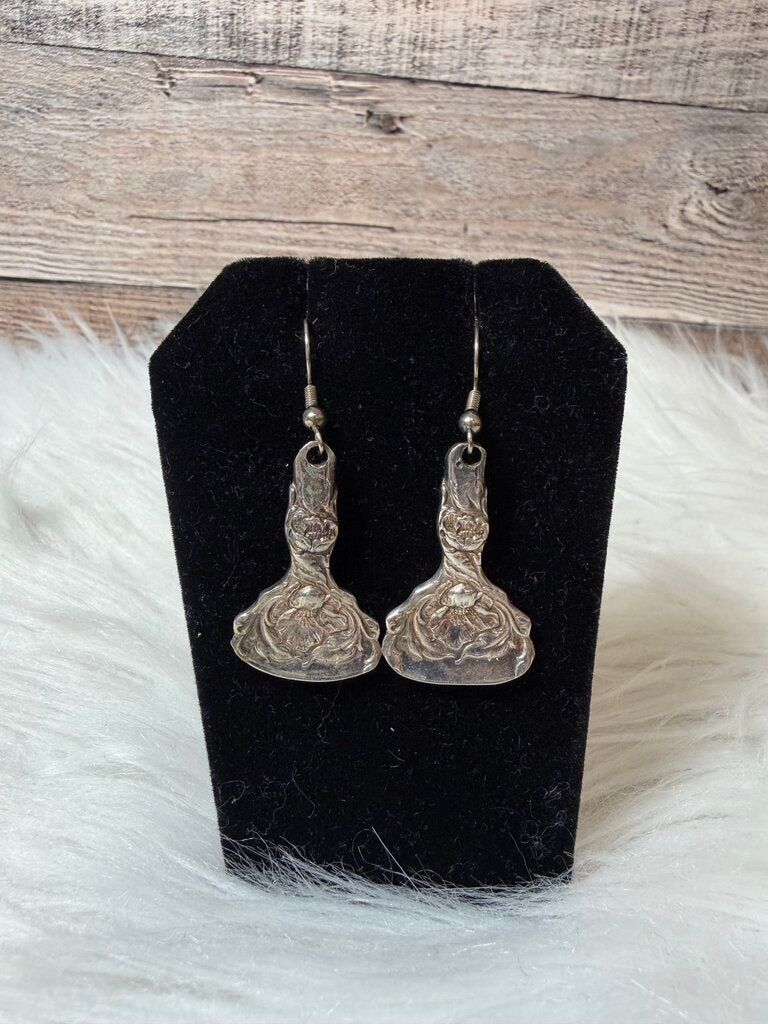 Sterling Silver Vintage Ornate Dangle Earrings With Decorative Repousse Design