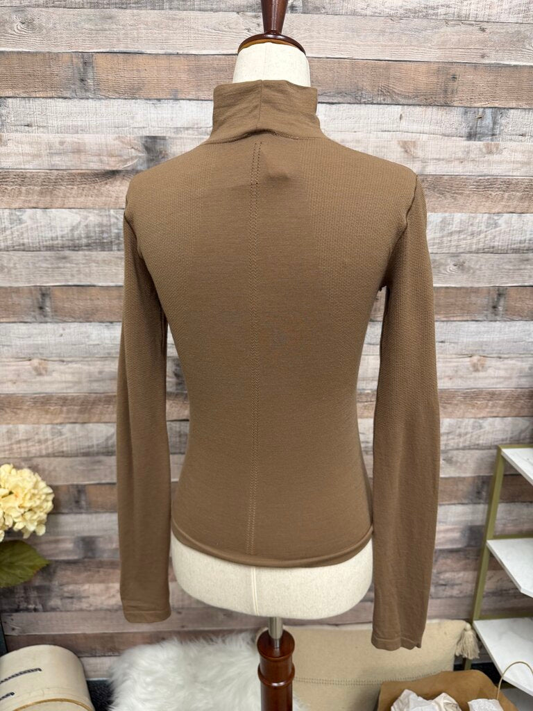 Brown Athelta Mock Neck Long Sleeve Athletic Top